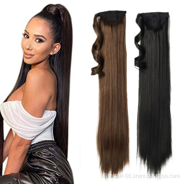 Wholesale 24 inch Black Long Straight Drawstring Ponytail Hairpiece With Hairpins Pony Tail Hair Extensions Synthetic Ponytail